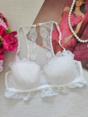 White Floral Lace Racerback Bra - Size 34 (Fits B-C Cup)